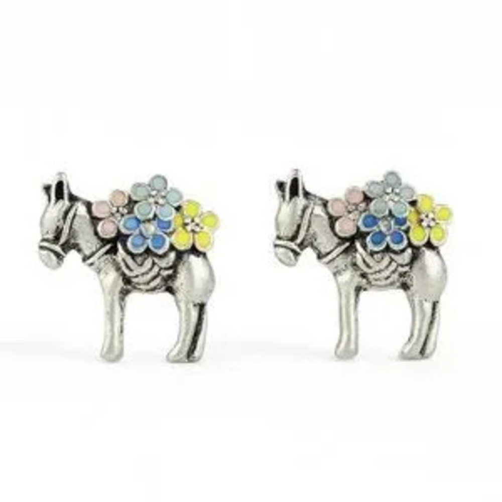 Minimalist Silver Donkey Earrings with Enamel Accents